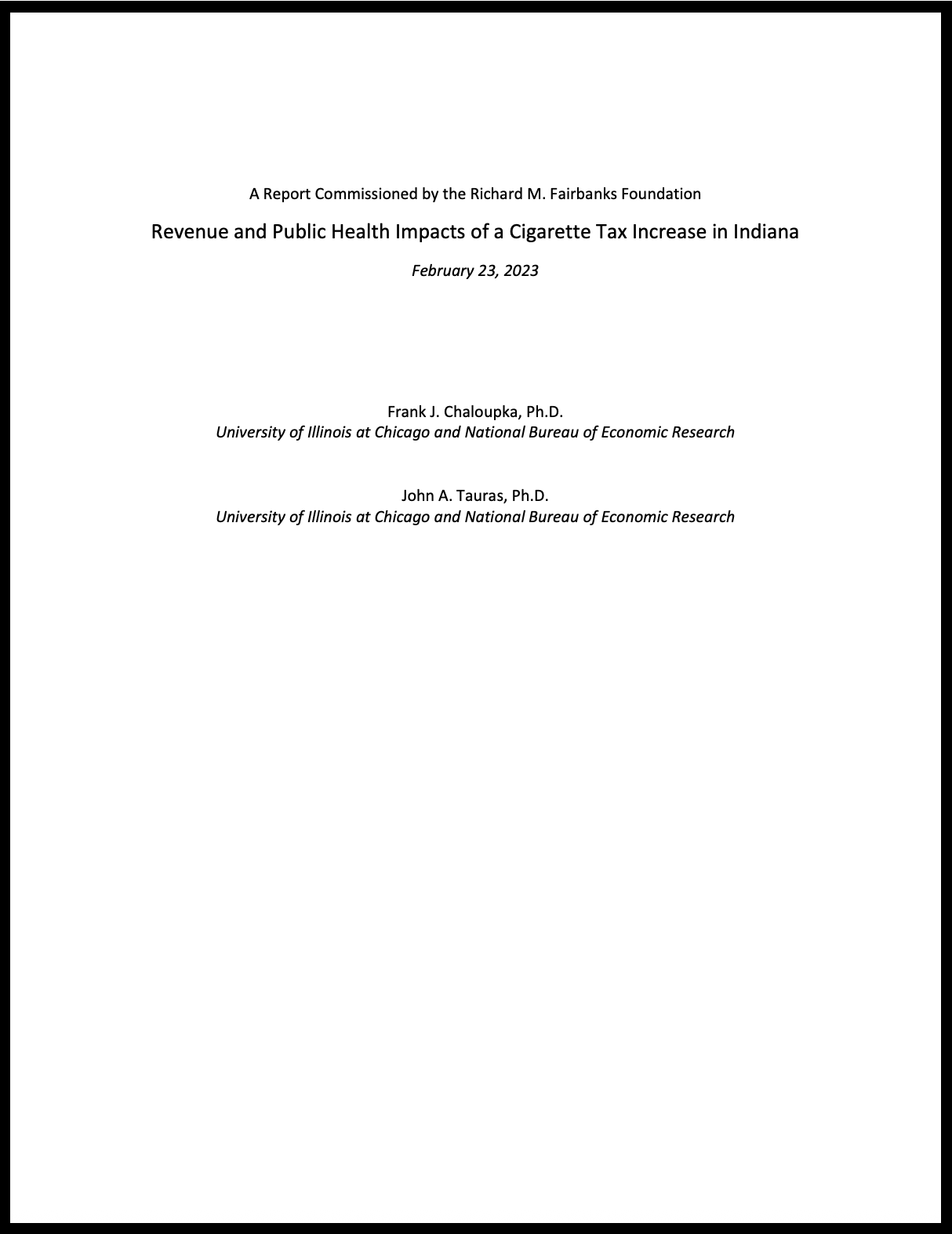 Projected Impact of Increased Cigarette Tax in Indiana